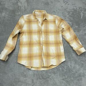 Weatherproof Vintage Women's L Plaid Blouse Yellow Cotton Blend e0093